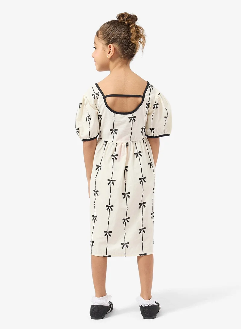 Pinata  Bow Print Puff Sleeve Dress for Women | Best Price UAE